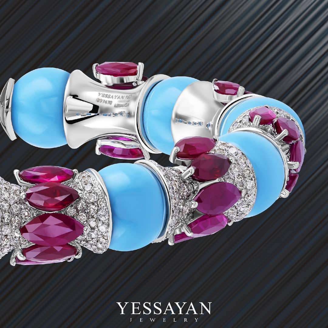 Ruby & Turquoise Cuff Bracelet | Wedding Bracelet 